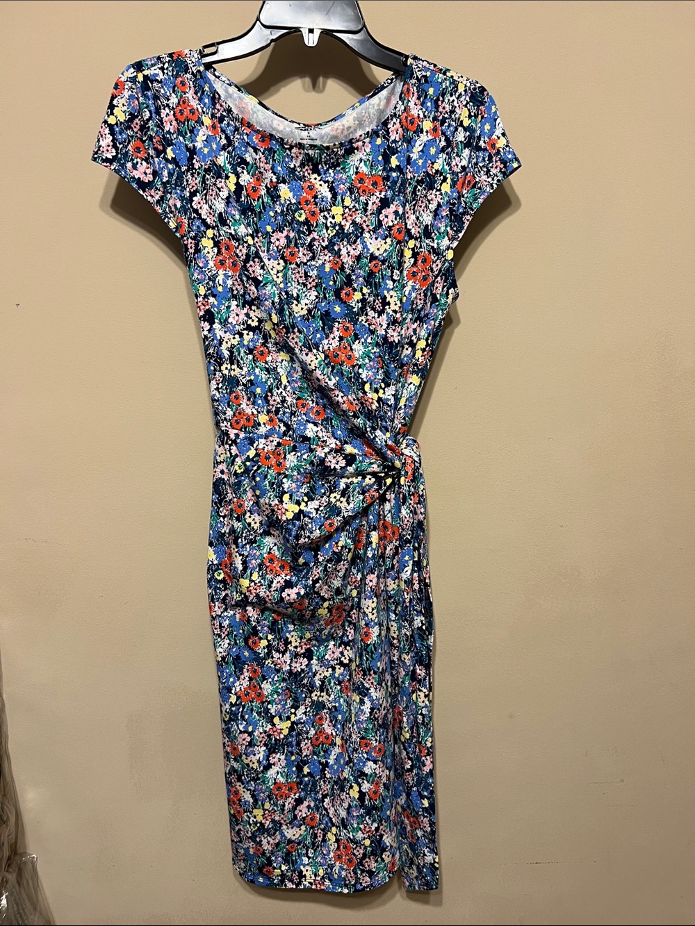 Lands' End Blue Floral Knot-Front Midi Dress with Multi-Color Bloom